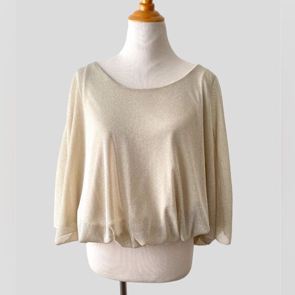 Arden B Sparkly Blouse Slouchy Top batwing Gold Metallic Nude boat-neck size S - Picture 1 of 14